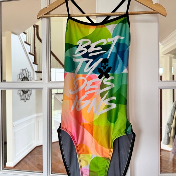 Betty Designs Geo Burst Sexy Back Swimsuit, Multi Colored, Size 34 - Picture 2 of 3